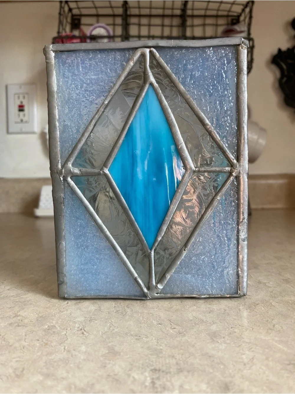 Vintage 80s Tiffany Style Stained Glass Votive Tea Candle Holder Pen Box Floral